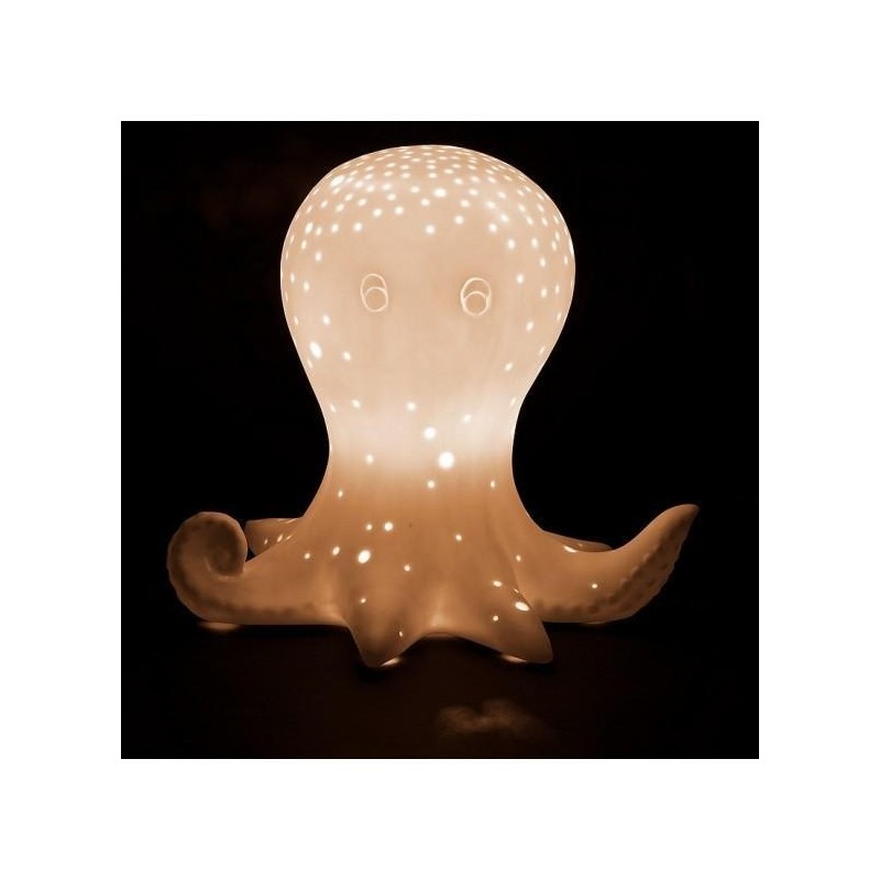 lampe d'ambiance poulpe en porcelaine blanche ajourée