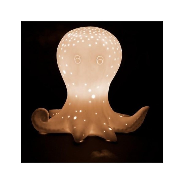 lampe d'ambiance poulpe en porcelaine blanche ajourée