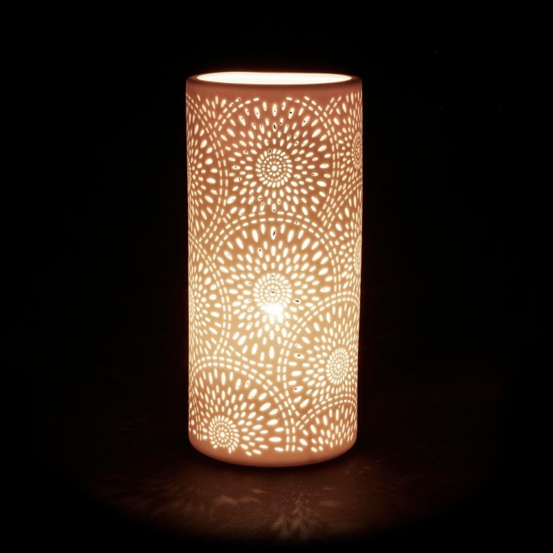 Lampe d'ambiance cylindrique rosace blanche