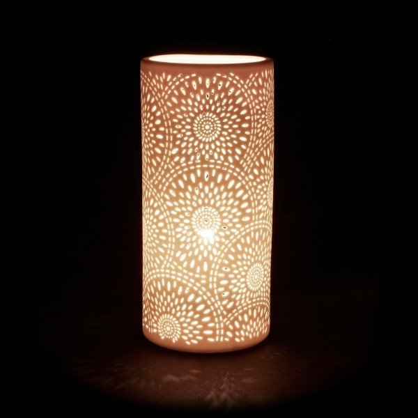 Lampe d'ambiance cylindrique rosace blanche