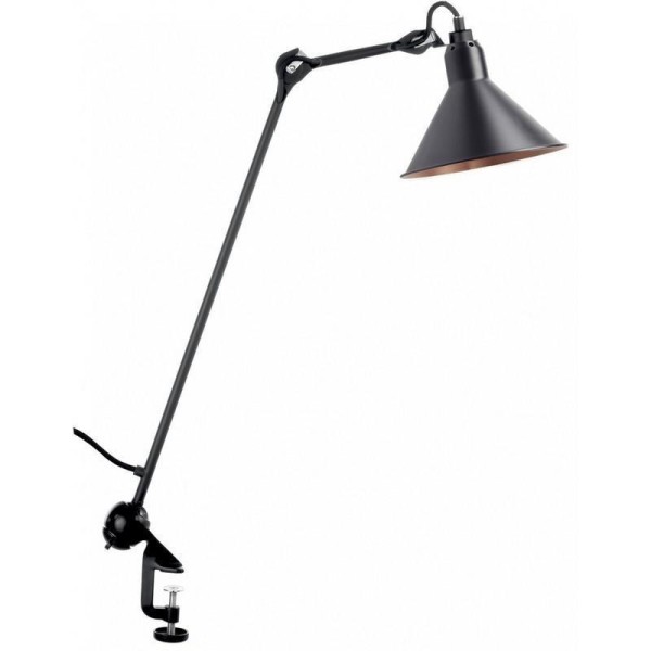 Lampe d'architecte gras 201noir satin, réflecteur noir cuivre