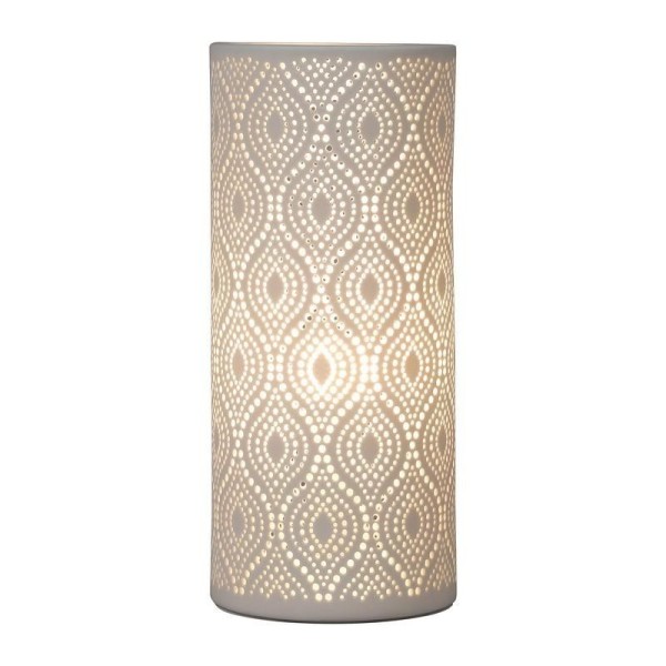 lampe d'ambiance cylindrique en porcelaine avec motifs orientaux