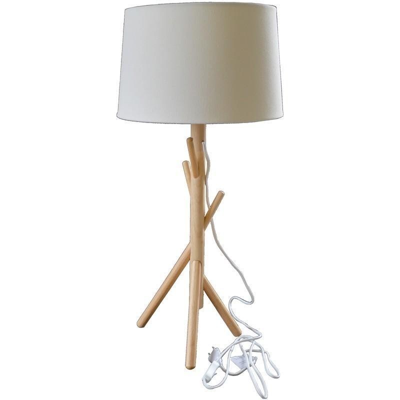 Lampe de bureau à poser en bois blanc. Vendu avec abat-jour