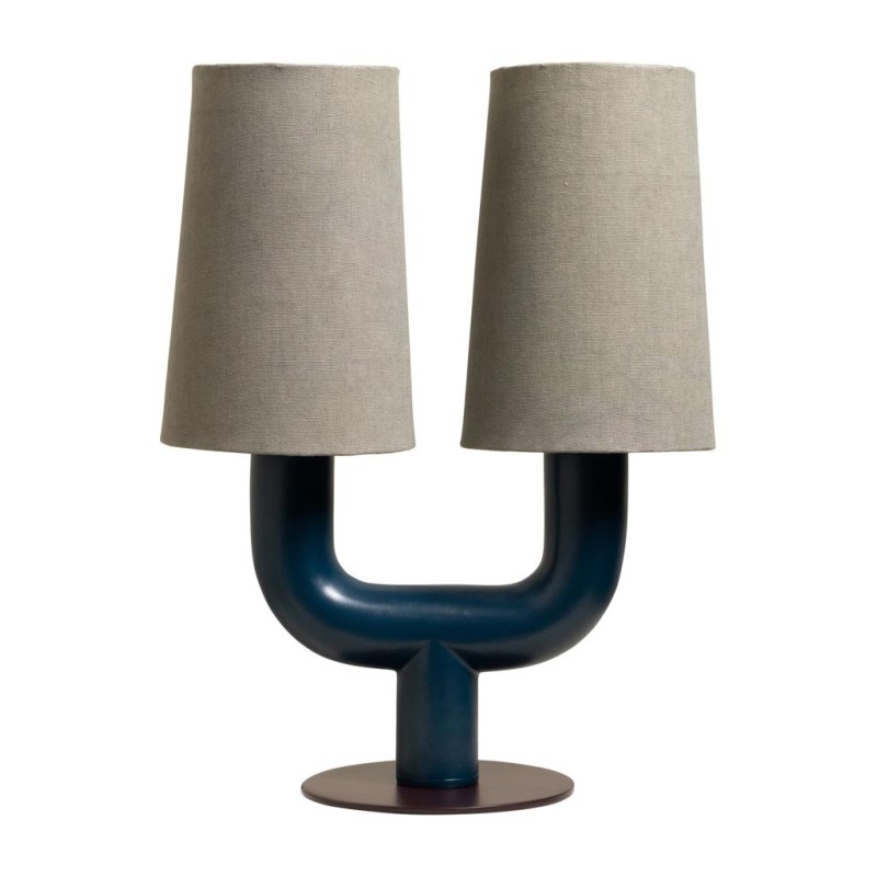 Lampe à poser Twins bleu pétrole base mauve