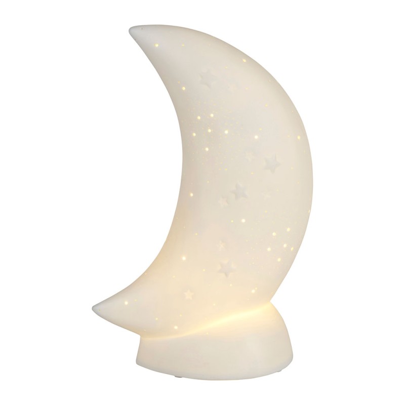 LAMPE LED LUNA BLANC 16X10XH26CM-3XAAA PORCELAINE