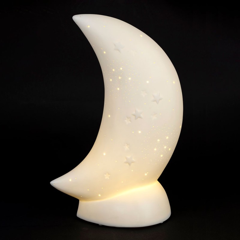 LAMPE LED LUNA BLANC 16X10XH26CM-3XAAA PORCELAINE