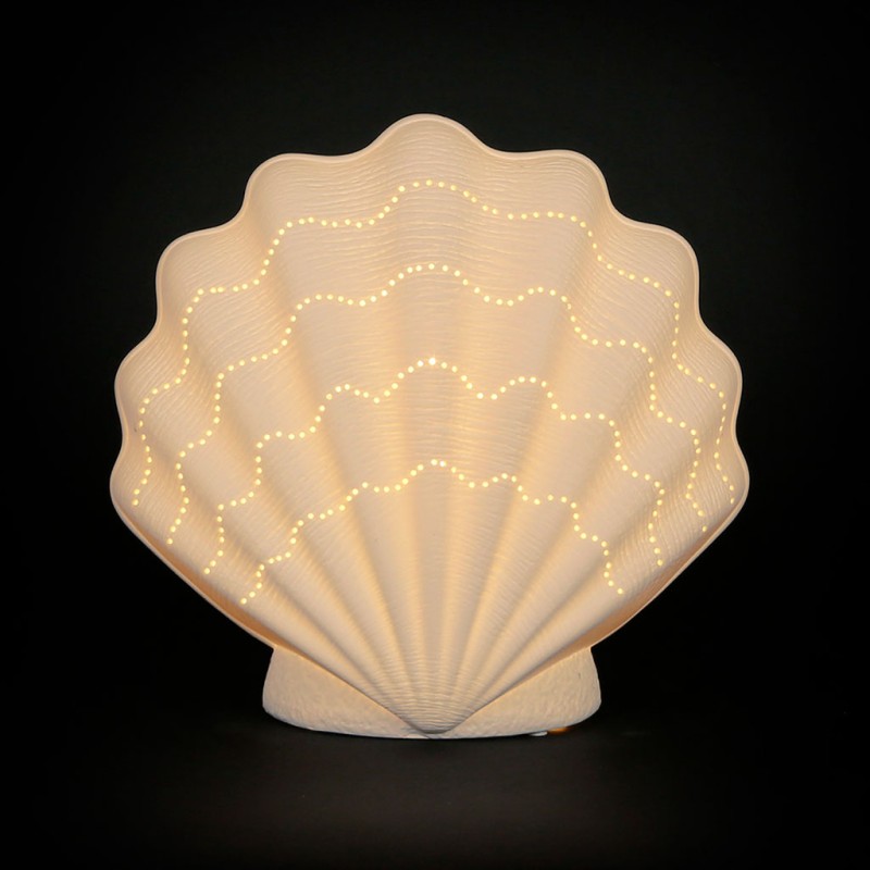 LAMPE COQUILLE BLUE SAND BLANC 22X12XH21.5CM