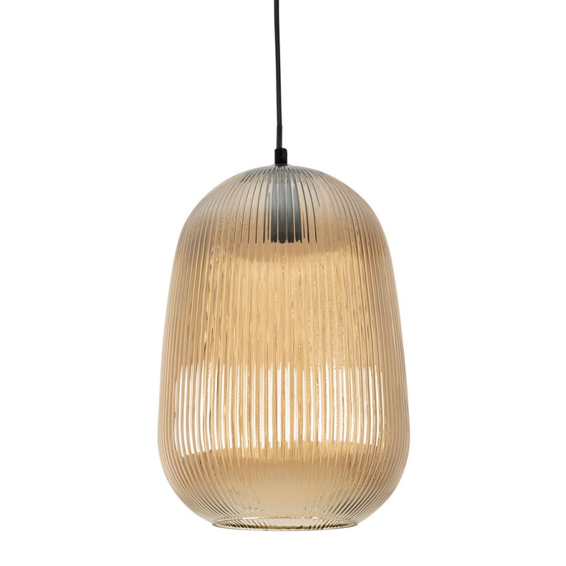 SUSPENSION LUMI AMBRE D22.5X33CM VERRE+FER