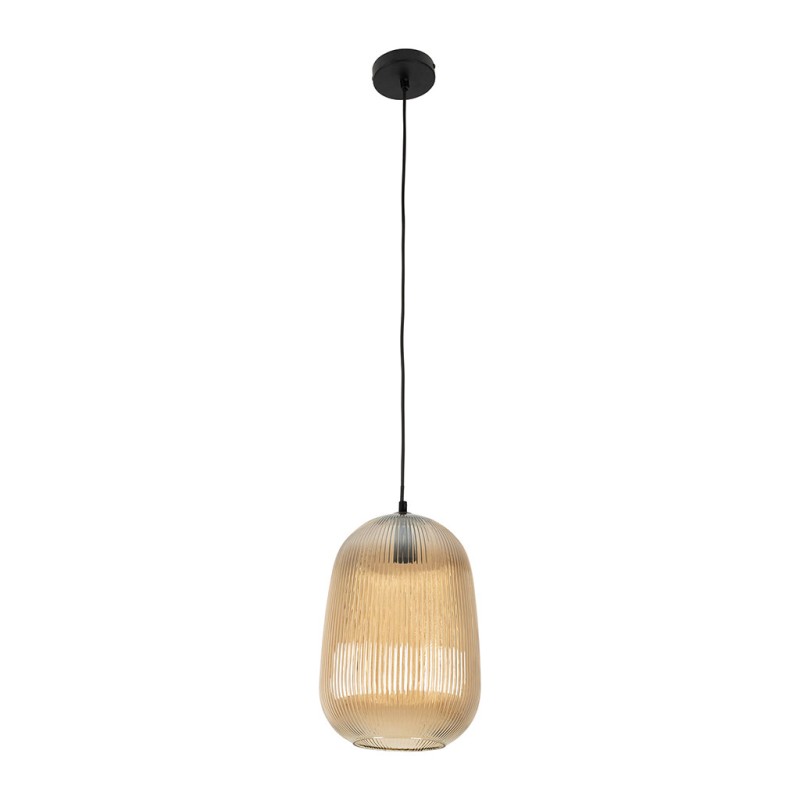 SUSPENSION LUMI AMBRE D22.5X33CM VERRE+FER