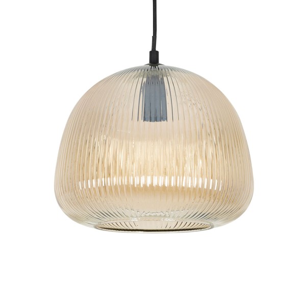 SUSPENSION LUMI AMBRE D26X21.5CM VERRE+FER