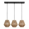 SUSPENSION 3 LAMPES KORDA NAT+NOIR 61X20X75CM