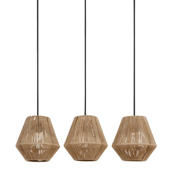 SUSPENSION 3 LAMPES KORDA NAT+NOIR 61X20X75CM