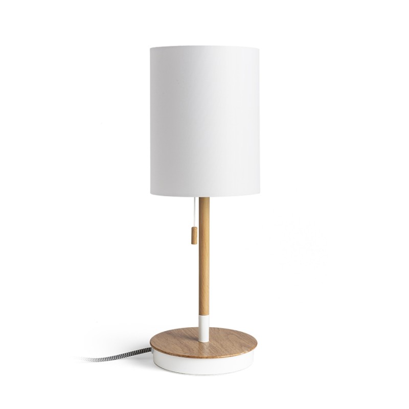 Lampe de table KEITH/RON 15/20 table avec USB Polycoton blanc/hêtre 230V LED E27 15W