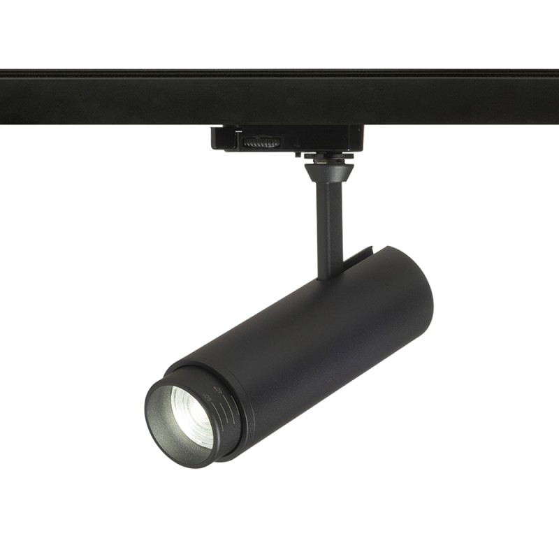 Luminaire tubulaire FOCUS 12 DIMM pour rail triphasé noir 230V LED 12W 10 60° 3000K 4000K 5000K