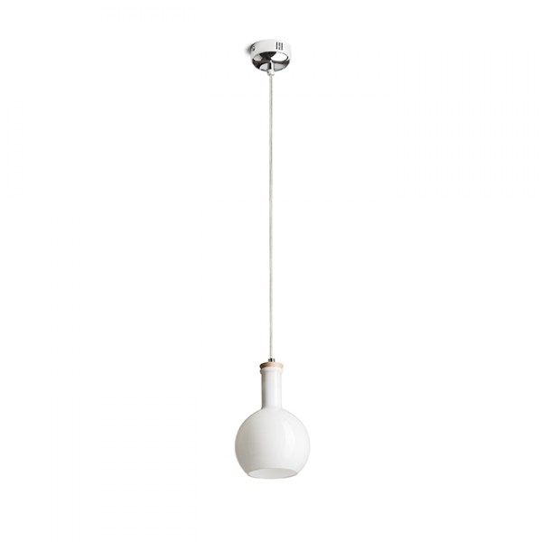 Suspension PULIRE RD verre opale coloré/bois/chrome 230V LED E14 6W