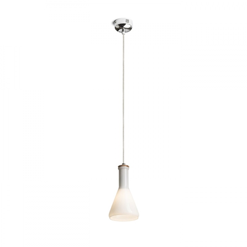 Suspension PULIRE CON verre opale coloré/bois/chrome 230V LED E14 6W