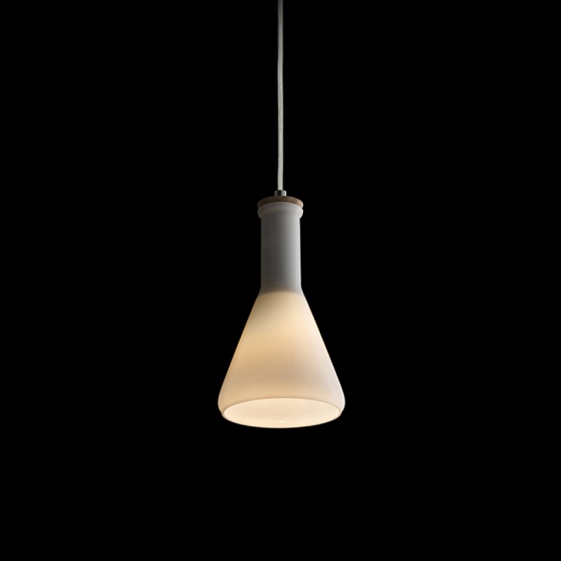 Suspension PULIRE CON verre opale coloré/bois/chrome 230V LED E14 6W