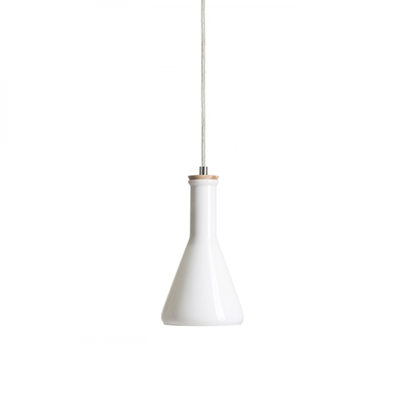 Suspension PULIRE CON verre opale coloré/bois/chrome 230V LED E14 6W