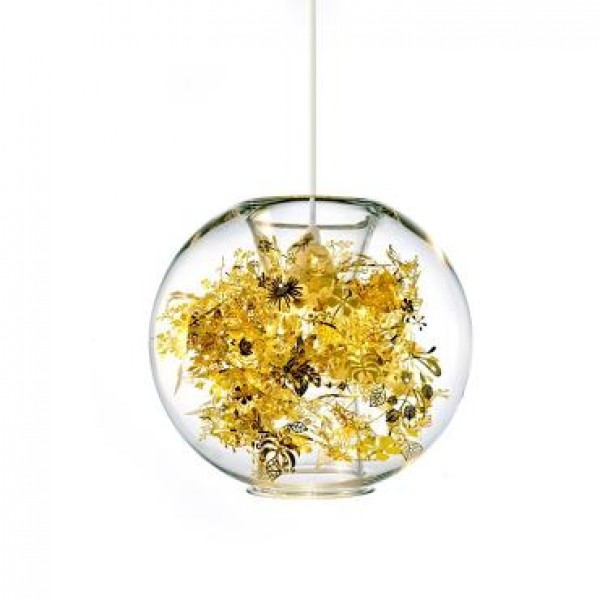 TANGLE GLOBE suspension jaune or verre clair/métal 230V E27 60W