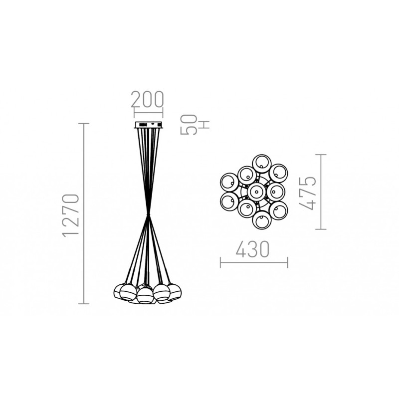 Suspension ASTRAL verre teinté chromé/verre clair 230V/12V G4 10x20W