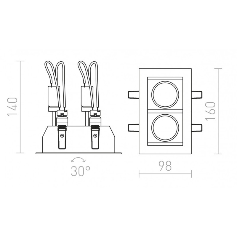 Luminaire MONE II pivotant gris argent 12V GU5,3 2x50W