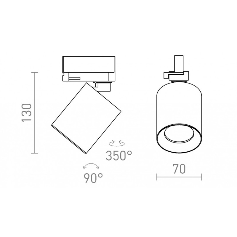 Luminaire DARIO pour rail triphasé laiton brossé 230V LED GU10 9W