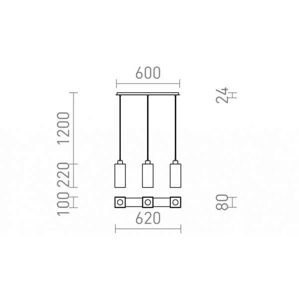 Luminaire suspendu LIZ III 60 noir verre/nickel mat 230V LED E27 3x15W